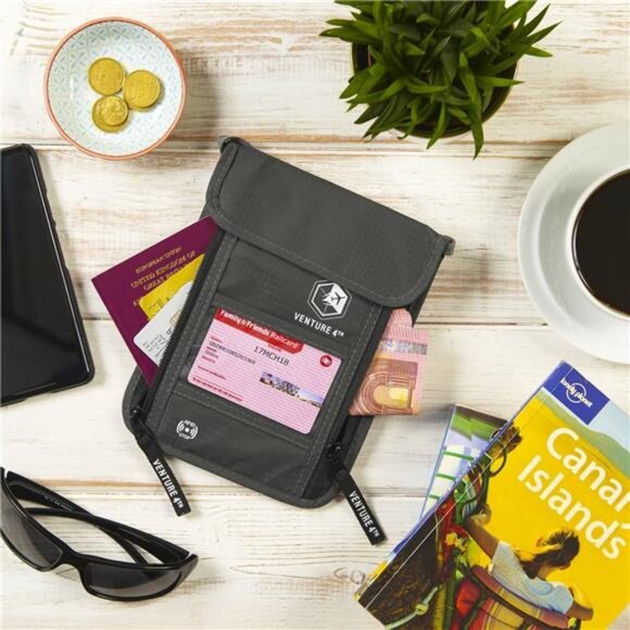 4TH Passport Holder Neck Wallet with RFID Blocking Nylon Lining - Picture 9 of 14